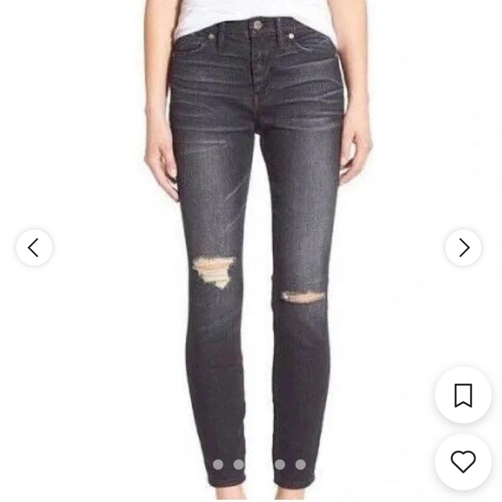 Madewell High Riser Skinny Jeans Black Distressed Size 31 Women’s